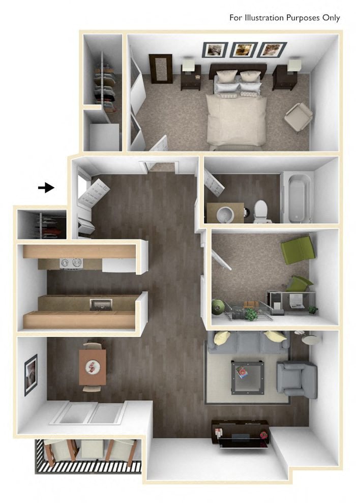 Floor plan for 1 bed, 1 bath, 759 sqft